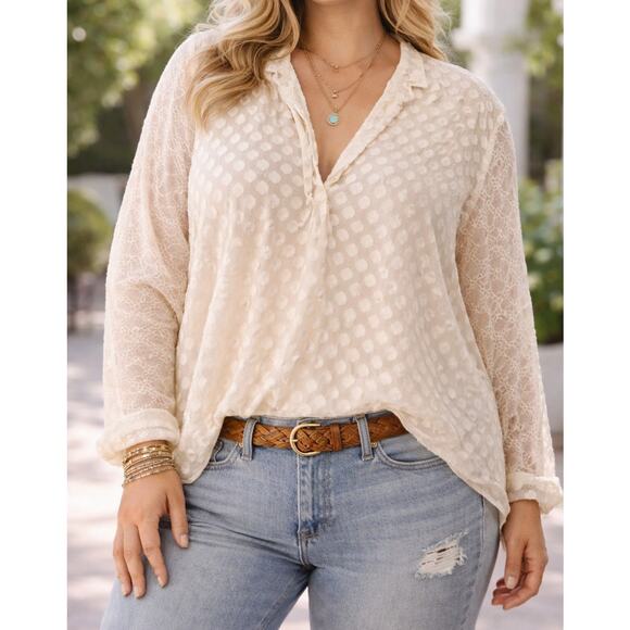 Johnny Was 4 Love & Liberty 100% Silk Sheer Textured Blouse Top XL